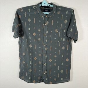 Roark Shirt Mens Large Gray Button Up Short Sleeve Aztec Geometric Cotton